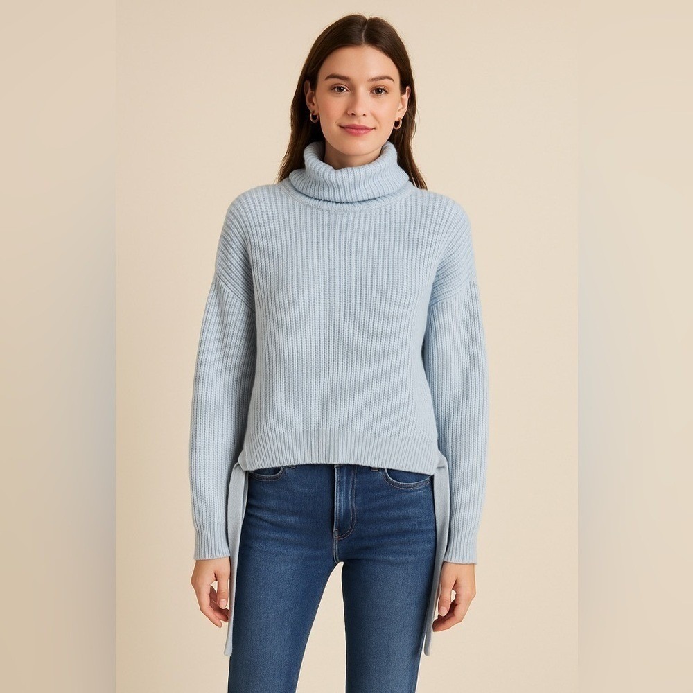 Light Blue Tie Side Turtleneck Sweater‎ Jason Wu Collective Ribbed Knit S